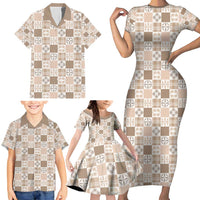 Hawaiian Palaka Quilt Pattern Family Matching Short Sleeve Bodycon Dress and Hawaiian Shirt Hawaii Culture Bird of Paradise Exotic Motif LT9 - Polynesian Pride