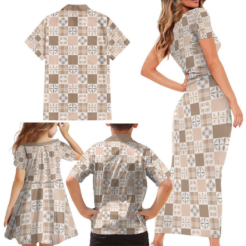 Hawaiian Palaka Quilt Pattern Family Matching Short Sleeve Bodycon Dress and Hawaiian Shirt Hawaii Culture Bird of Paradise Exotic Motif LT9 - Polynesian Pride