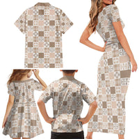 Hawaiian Palaka Quilt Pattern Family Matching Short Sleeve Bodycon Dress and Hawaiian Shirt Hawaii Culture Bird of Paradise Exotic Motif LT9 - Polynesian Pride