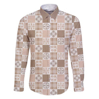 Hawaiian Palaka Quilt Pattern Family Matching Short Sleeve Bodycon Dress and Hawaiian Shirt Hawaii Culture Bird of Paradise Exotic Motif LT9 Dad's Shirt - Long Sleeve Beige - Polynesian Pride