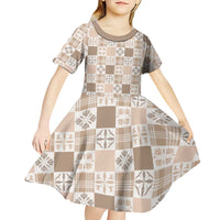 Hawaiian Palaka Quilt Pattern Kid Short Sleeve Dress Hawaii Culture Bird of Paradise Exotic Motif - Polynesian Pride
