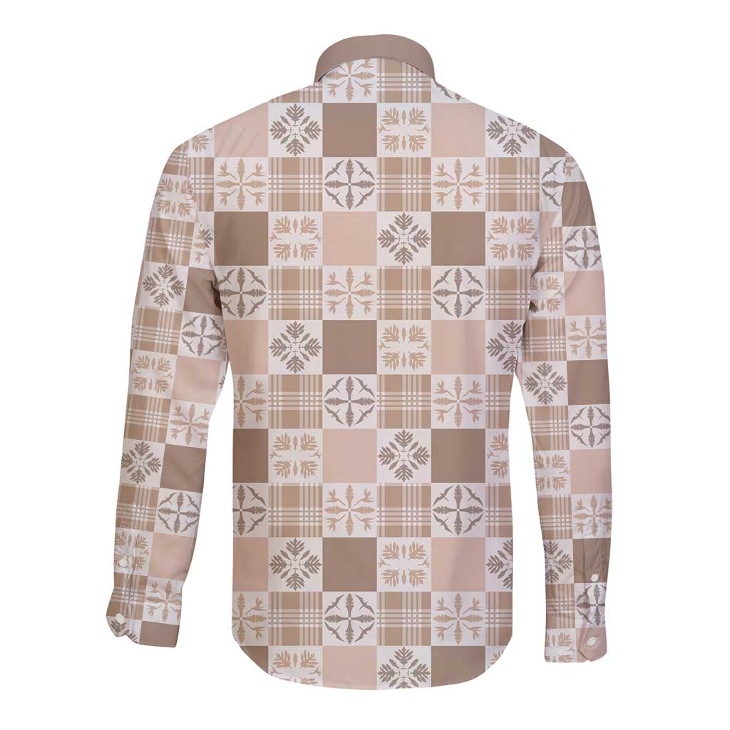 Hawaiian Palaka Quilt Pattern Long Sleeve Button Shirt Hawaii Culture Bird of Paradise Exotic Motif - Polynesian Pride