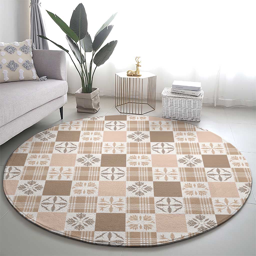 Hawaiian Palaka Quilt Pattern Round Carpet Hawaii Culture Bird of Paradise Exotic Motif - Polynesian Pride