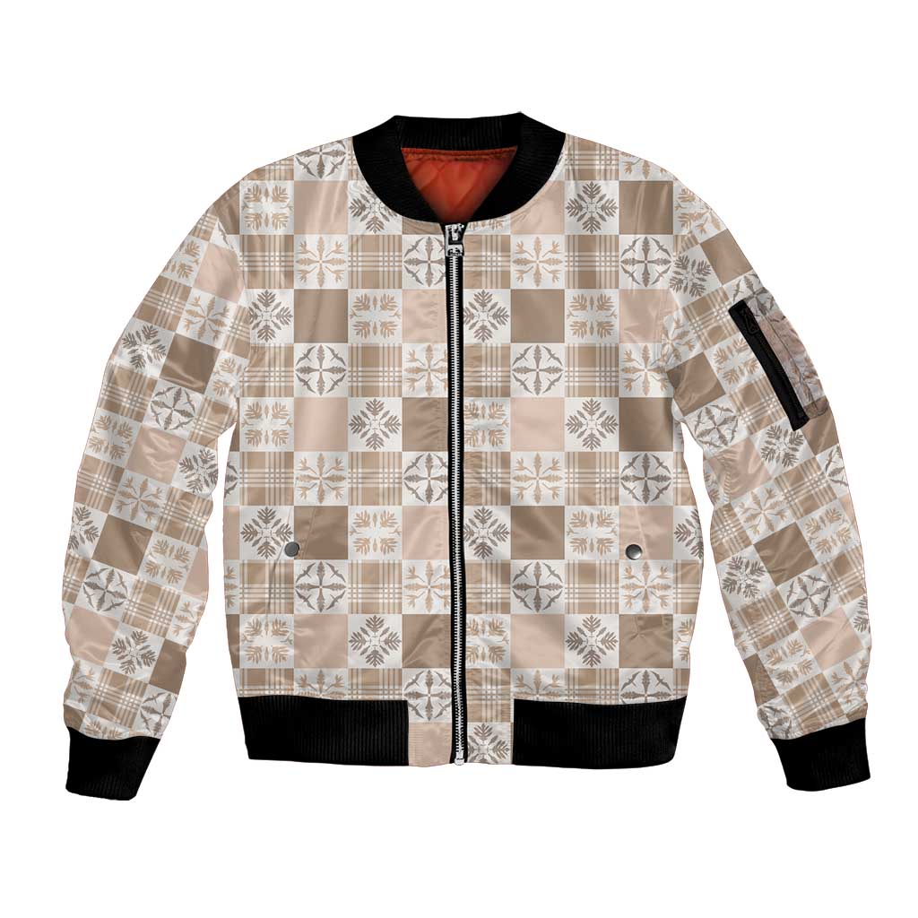 Hawaiian Palaka Quilt Pattern Sleeve Zip Bomber Jacket Hawaii Culture Bird of Paradise Exotic Motif - Polynesian Pride