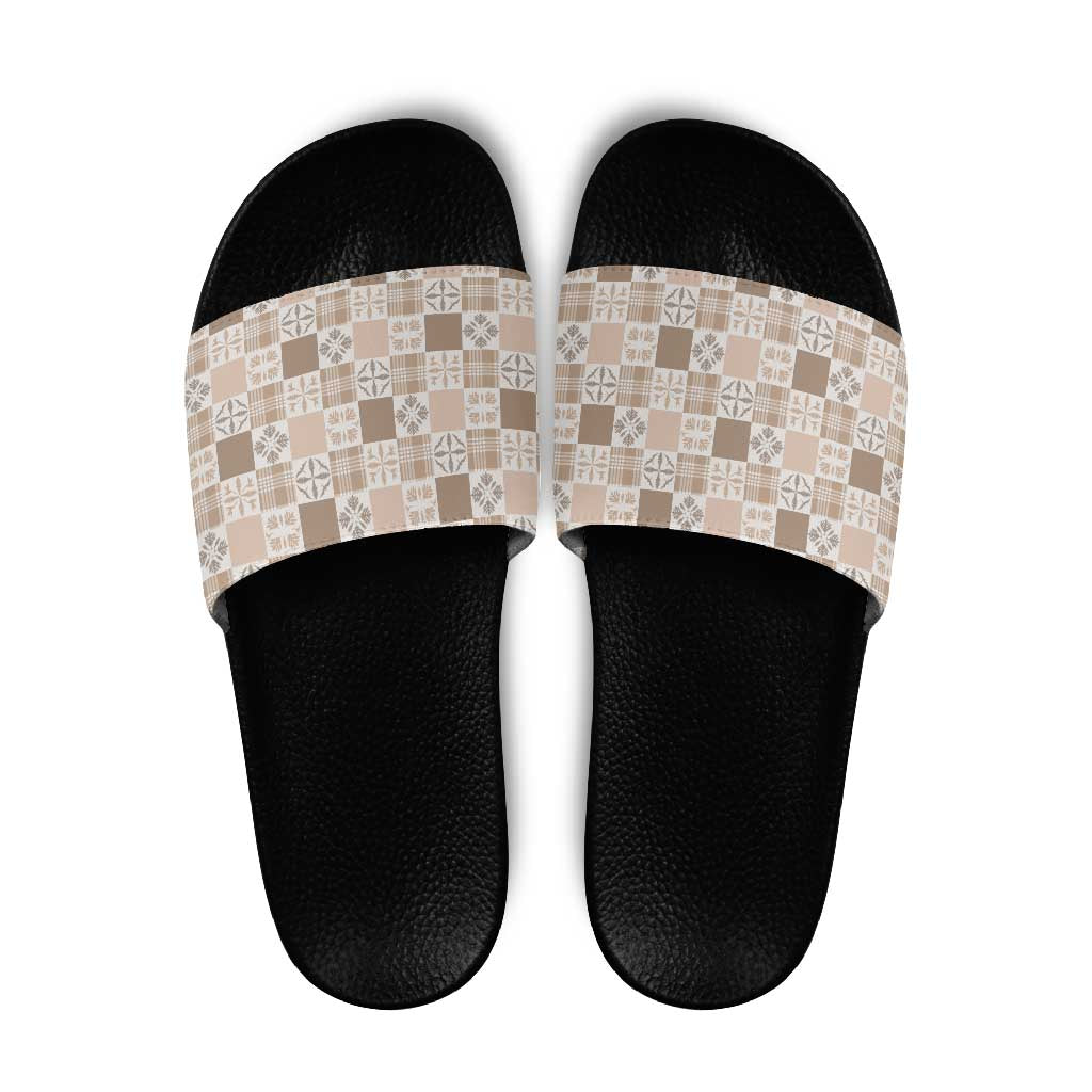 Hawaiian Palaka Quilt Pattern Slide Sandals Hawaii Culture Bird of Paradise Exotic Motif - Polynesian Pride