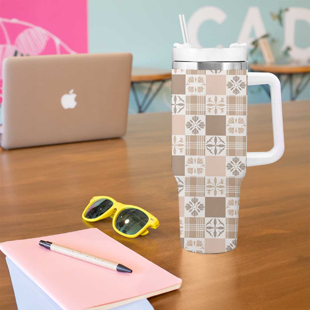 Hawaiian Palaka Quilt Pattern Tumbler With Handle Hawaii Culture Bird of Paradise Exotic Motif - Polynesian Pride