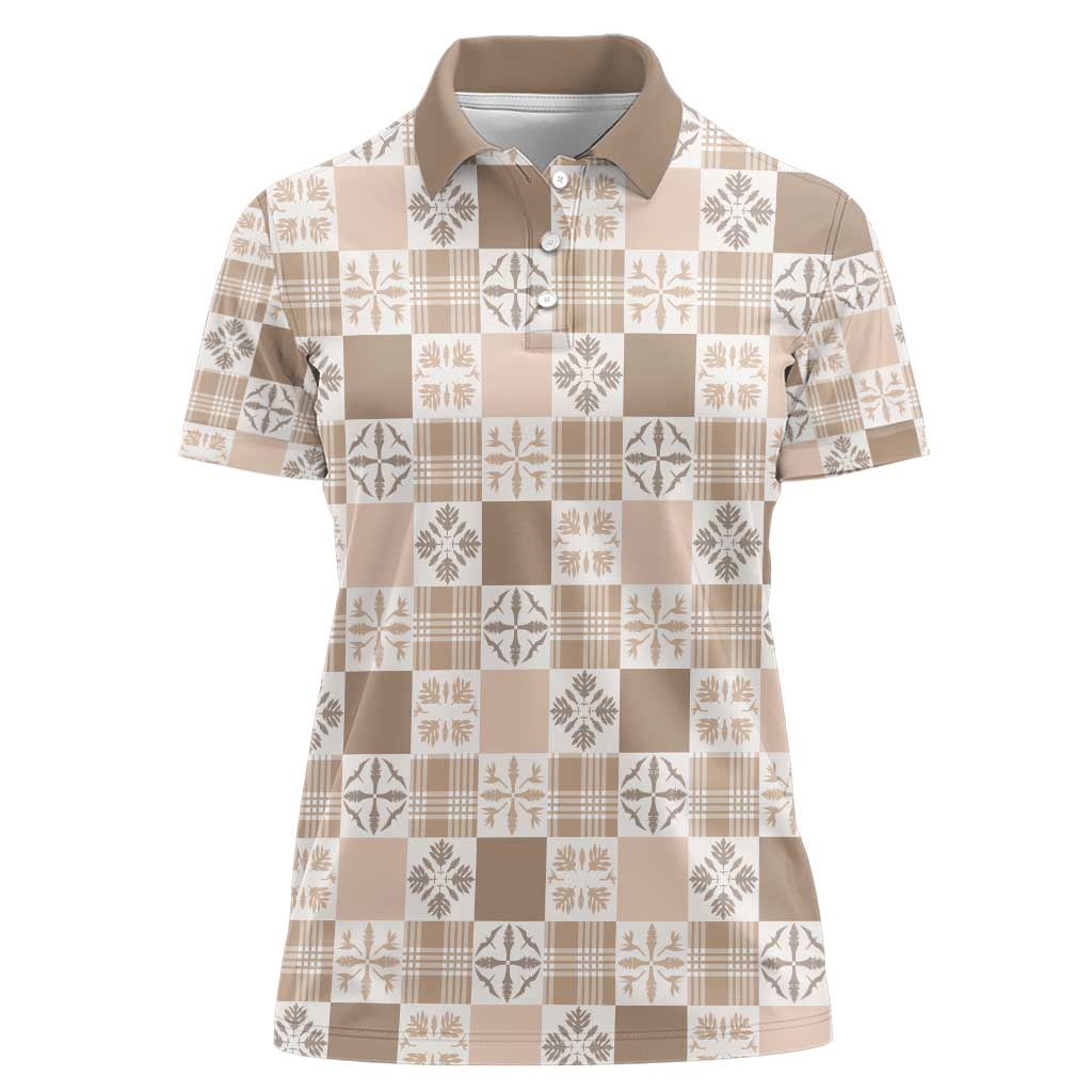 Hawaiian Palaka Quilt Pattern Women Polo Shirt Hawaii Culture Bird of Paradise Exotic Motif - Polynesian Pride