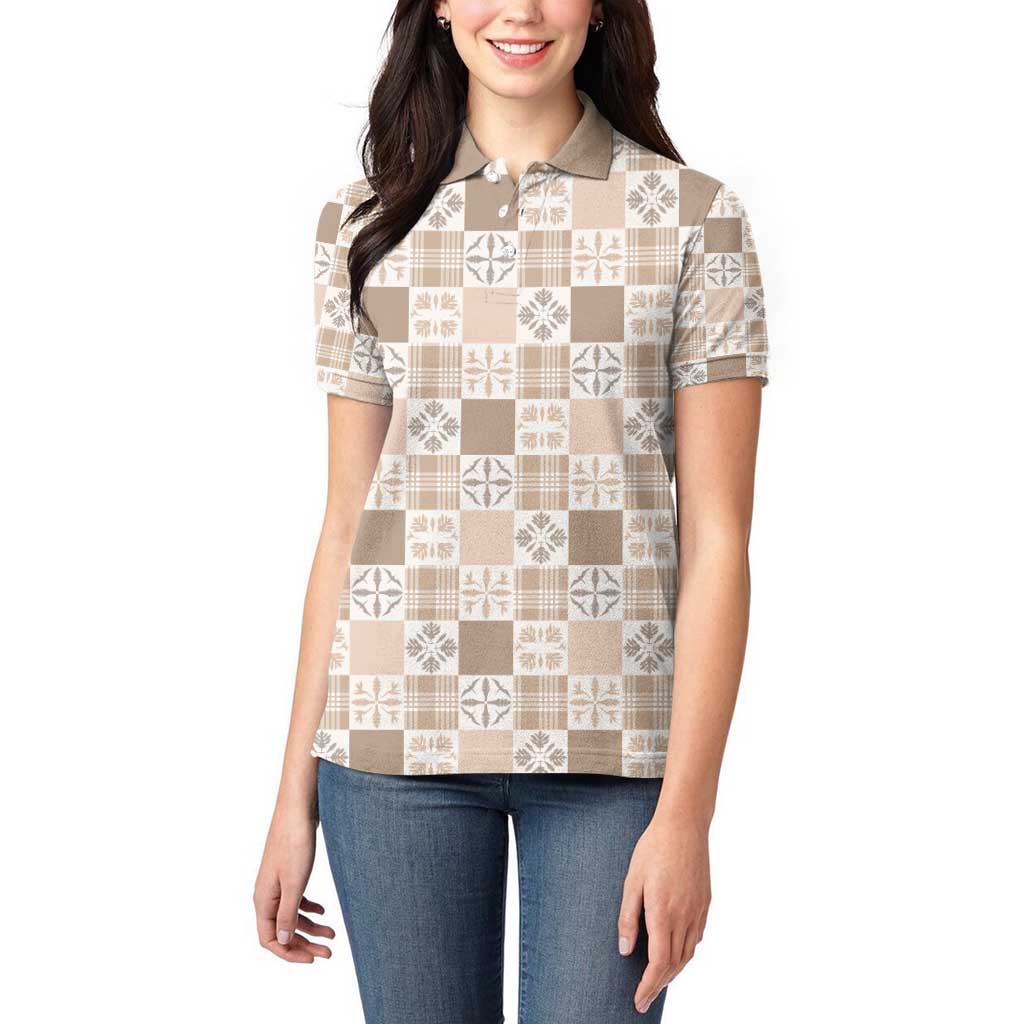 Hawaiian Palaka Quilt Pattern Women Polo Shirt Hawaii Culture Bird of Paradise Exotic Motif - Polynesian Pride