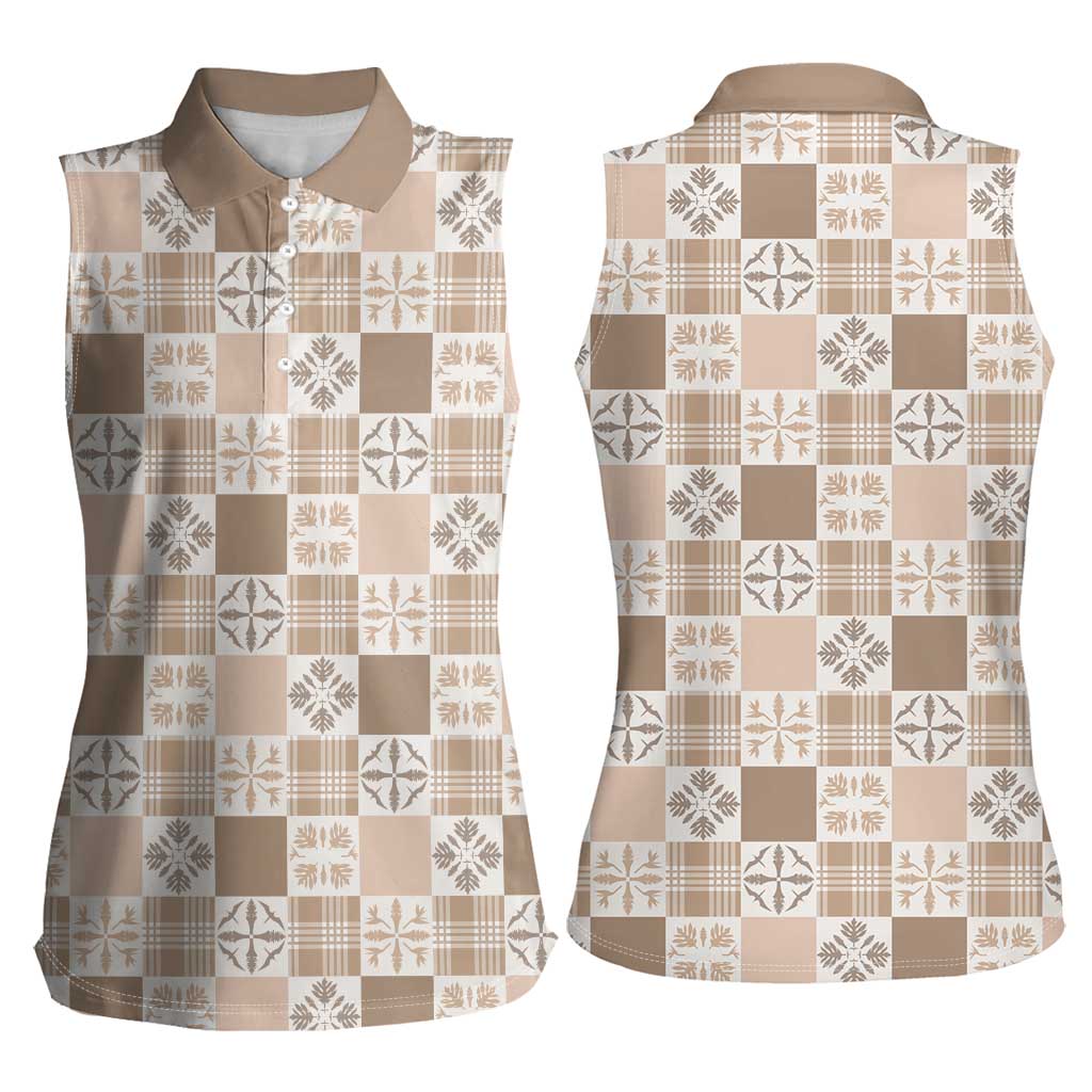 Hawaiian Palaka Quilt Pattern Women Sleeveless Polo Shirt Hawaii Culture Bird of Paradise Exotic Motif - Polynesian Pride