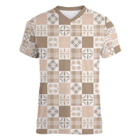 Hawaiian Palaka Quilt Pattern Women V-Neck T-Shirt Hawaii Culture Bird of Paradise Exotic Motif - Polynesian Pride