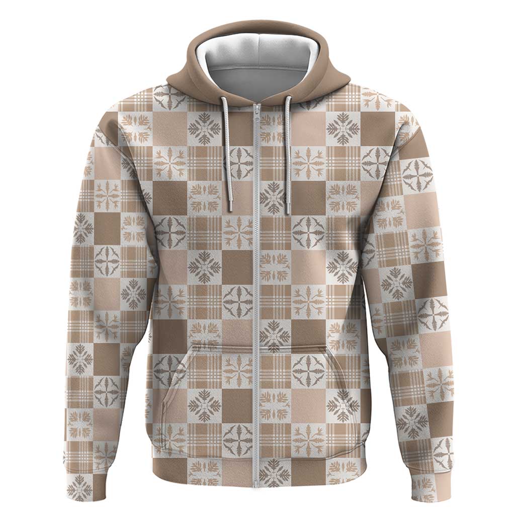 Hawaiian Palaka Quilt Pattern Zip Hoodie Hawaii Culture Bird of Paradise Exotic Motif - Polynesian Pride