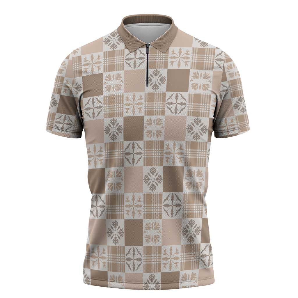 Hawaiian Palaka Quilt Pattern Zipper Polo Shirt Hawaii Culture Bird of Paradise Exotic Motif - Polynesian Pride