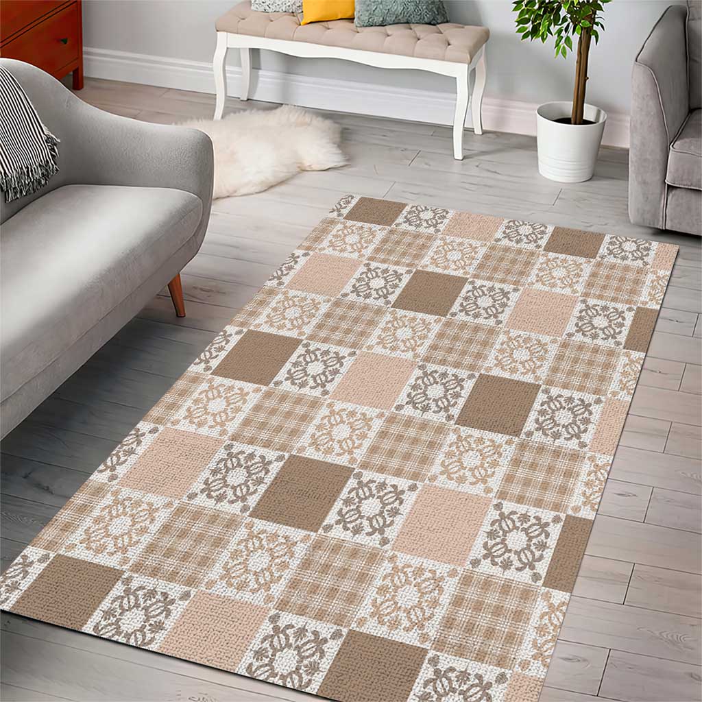Hawaiian Palaka Quilt Pattern Area Rug Hawaii Culture Honu Turtle - Polynesian Pride