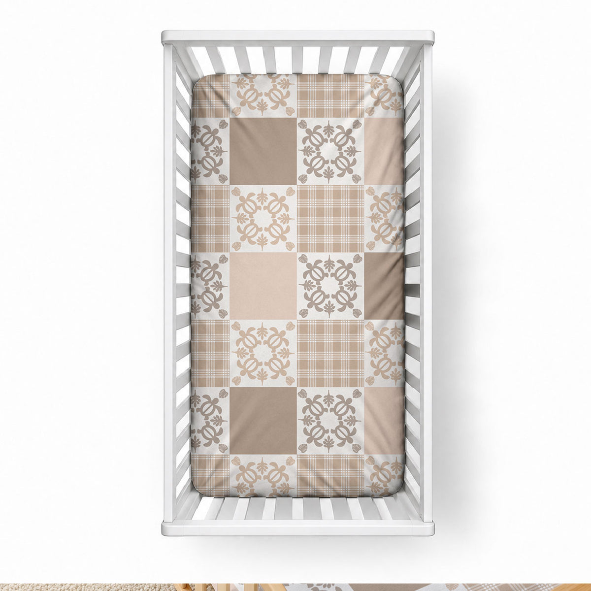 Hawaiian Palaka Quilt Pattern Baby Bed Cover Hawaii Culture Honu Turtle LT9 28 × 52 in Beige - Polynesian Pride