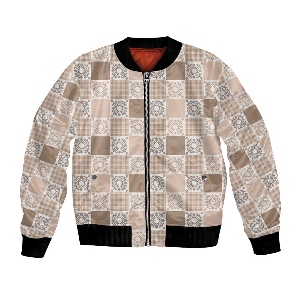 Hawaiian Palaka Quilt Pattern Bomber Jacket Hawaii Culture Honu Turtle - Polynesian Pride