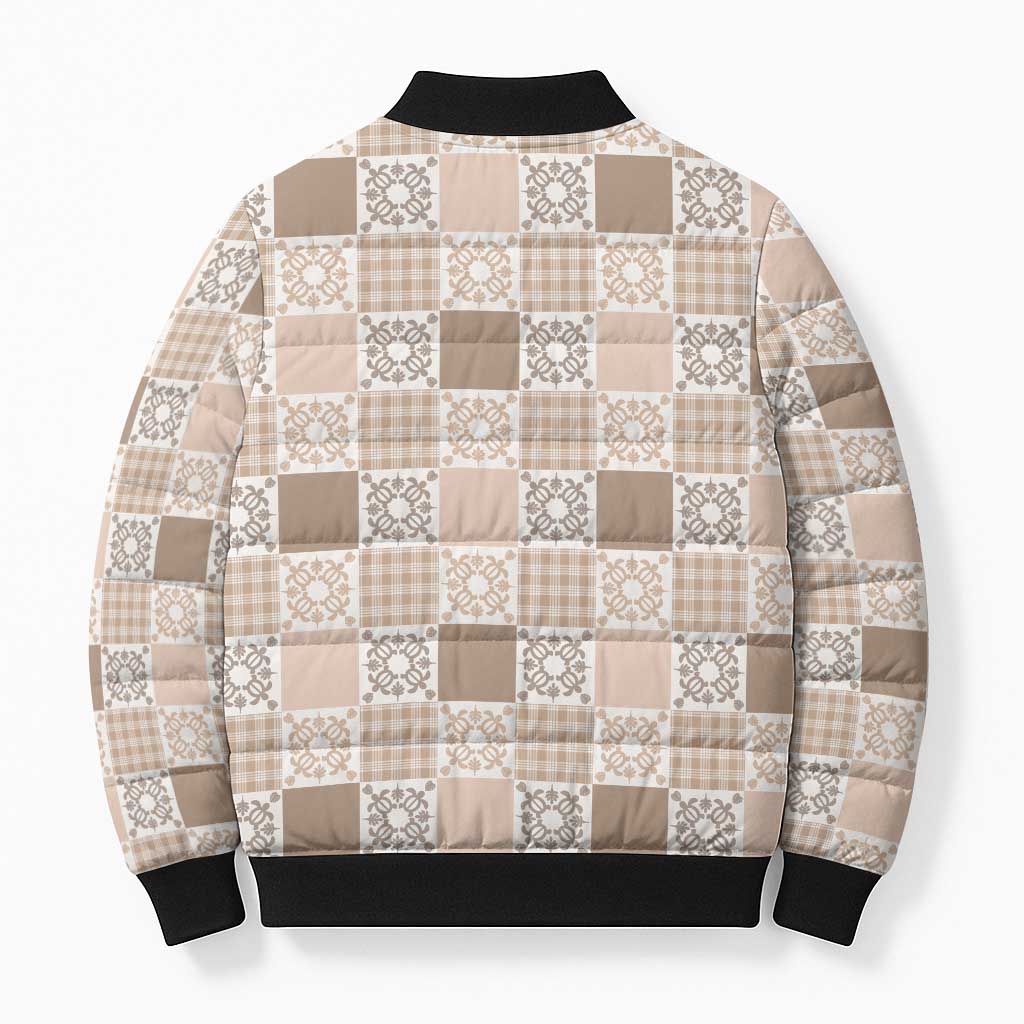 Hawaiian Palaka Quilt Pattern Bomber Puffer Jacket Hawaii Culture Honu Turtle - Polynesian Pride