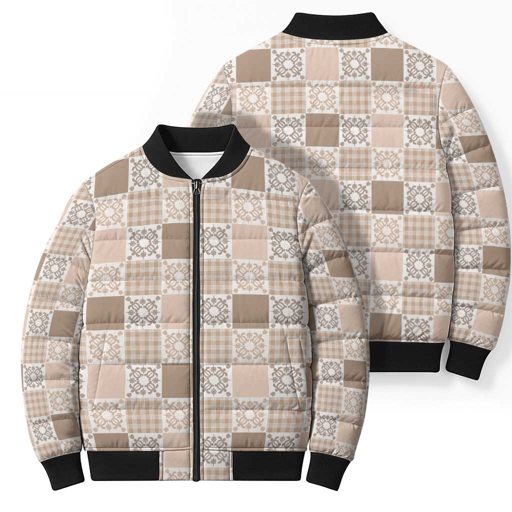 Hawaiian Palaka Quilt Pattern Bomber Puffer Jacket Hawaii Culture Honu Turtle - Polynesian Pride