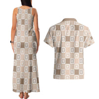 Hawaiian Palaka Quilt Pattern Couples Matching Tank Maxi Dress and Hawaiian Shirt Hawaii Culture Honu Turtle - Polynesian Pride