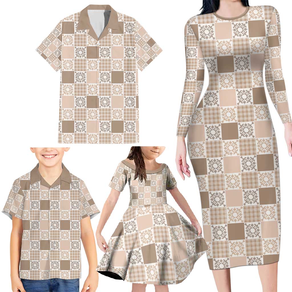 Hawaiian Palaka Quilt Pattern Family Matching Long Sleeve Bodycon Dress and Hawaiian Shirt Hawaii Culture Honu Turtle LT9 - Polynesian Pride