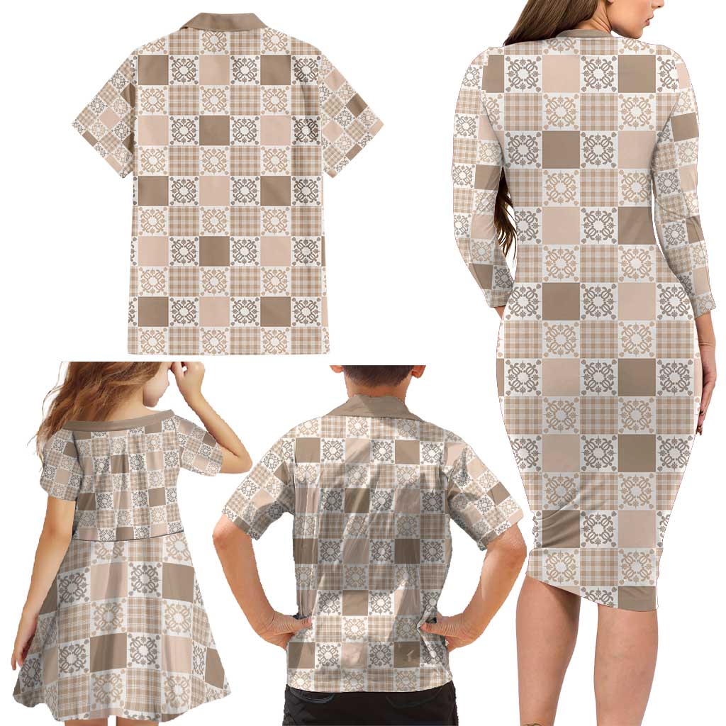 Hawaiian Palaka Quilt Pattern Family Matching Long Sleeve Bodycon Dress and Hawaiian Shirt Hawaii Culture Honu Turtle LT9 - Polynesian Pride