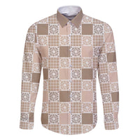 Hawaiian Palaka Quilt Pattern Family Matching Mermaid Dress and Hawaiian Shirt Hawaii Culture Honu Turtle LT9 Dad's Shirt - Long Sleeve Beige - Polynesian Pride