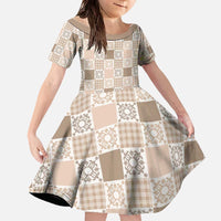 Hawaiian Palaka Quilt Pattern Family Matching Off The Shoulder Long Sleeve Dress and Hawaiian Shirt Hawaii Culture Honu Turtle - Polynesian Pride