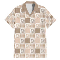 Hawaiian Palaka Quilt Pattern Family Matching Off Shoulder Maxi Dress and Hawaiian Shirt Hawaii Culture Honu Turtle LT9 Dad's Shirt - Short Sleeve Beige - Polynesian Pride