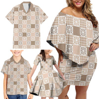 Hawaiian Palaka Quilt Pattern Family Matching Off Shoulder Short Dress and Hawaiian Shirt Hawaii Culture Honu Turtle LT9 - Polynesian Pride