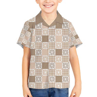 Hawaiian Palaka Quilt Pattern Family Matching Short Sleeve Bodycon Dress and Hawaiian Shirt Hawaii Culture Honu Turtle LT9 Son's Shirt Beige - Polynesian Pride