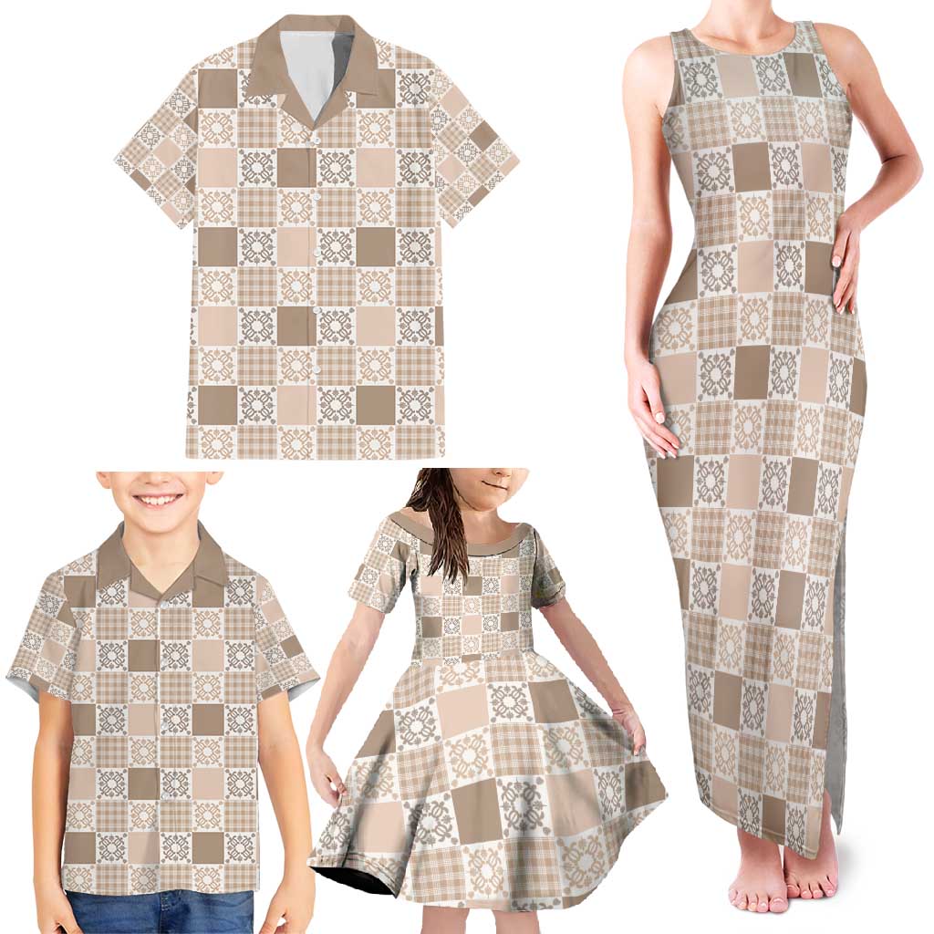 Hawaiian Palaka Quilt Pattern Family Matching Tank Maxi Dress and Hawaiian Shirt Hawaii Culture Honu Turtle - Polynesian Pride