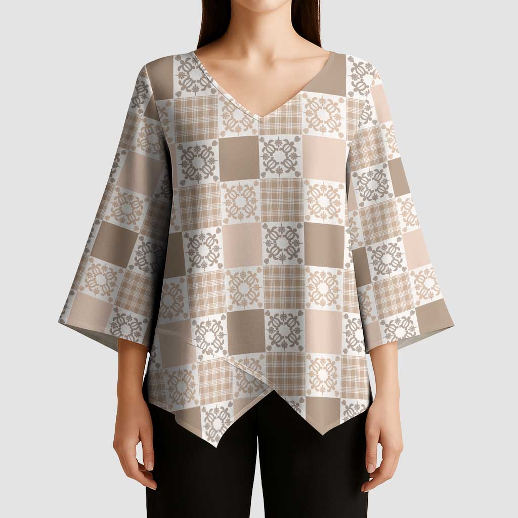 Hawaiian Palaka Quilt Pattern Kimono Sleeve Blouse Hawaii Culture Honu Turtle - Polynesian Pride