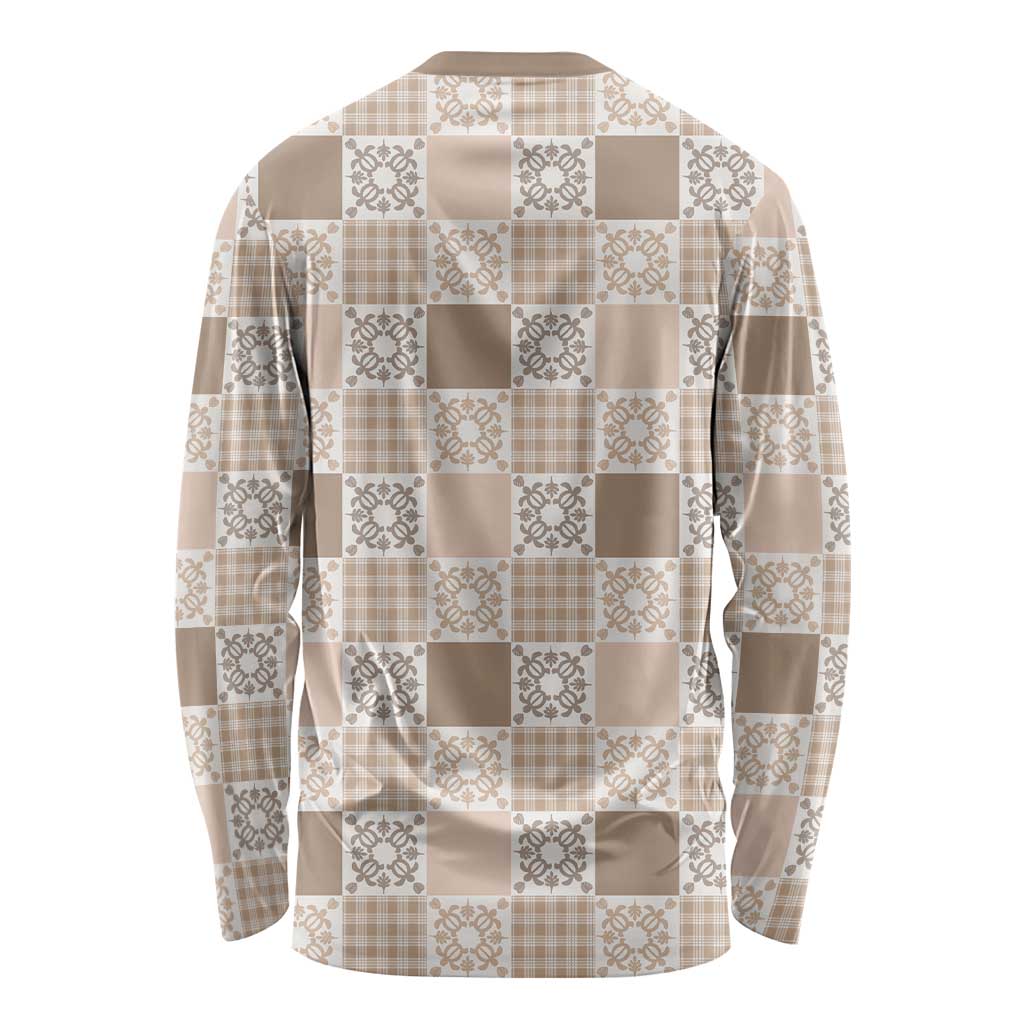 Hawaiian Palaka Quilt Pattern Long Sleeve Shirt Hawaii Culture Honu Turtle - Polynesian Pride