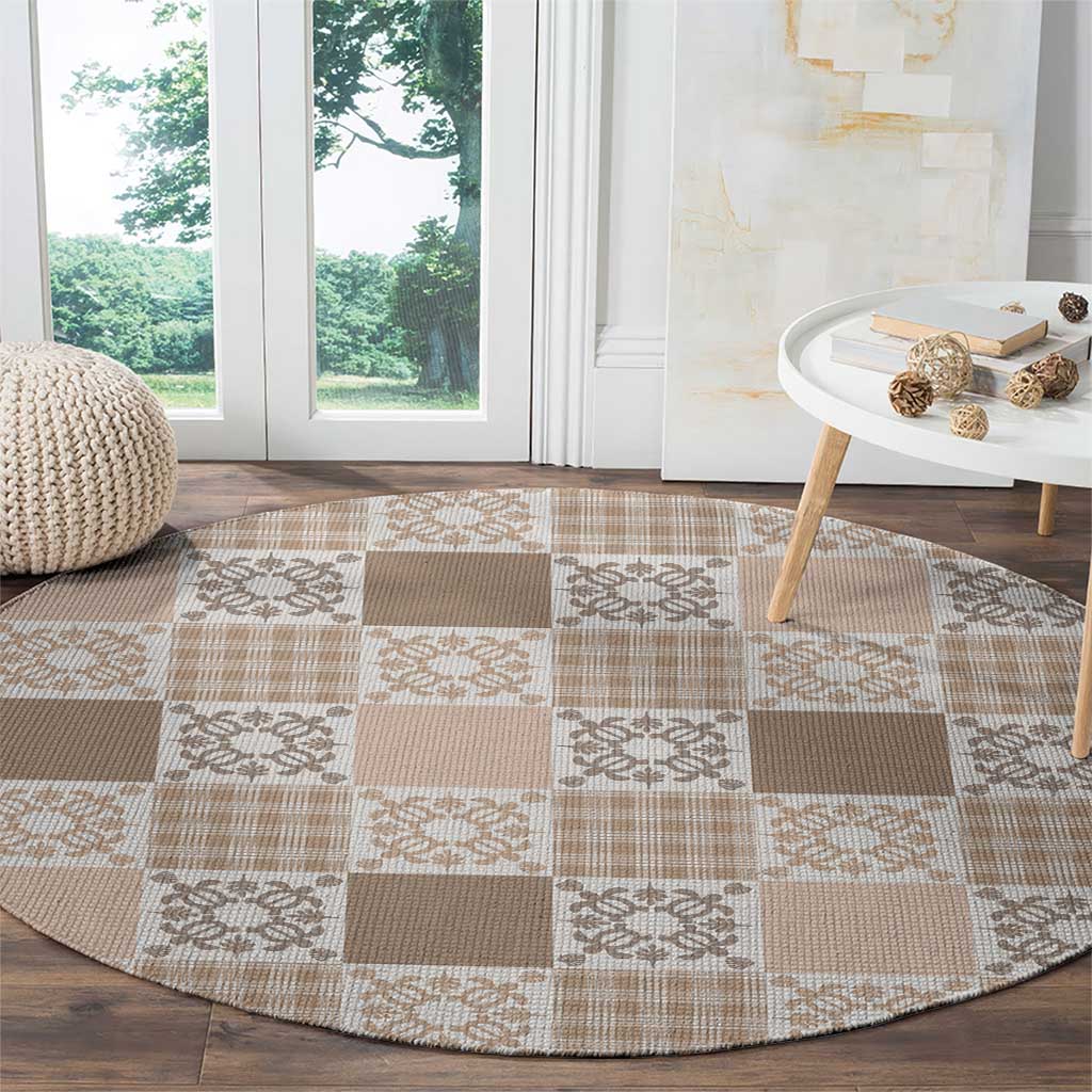 Hawaiian Palaka Quilt Pattern Round Carpet Hawaii Culture Honu Turtle - Polynesian Pride