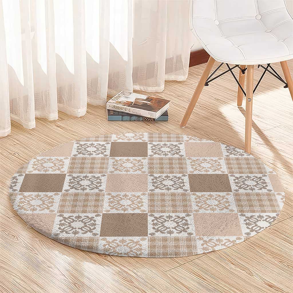 Hawaiian Palaka Quilt Pattern Round Carpet Hawaii Culture Honu Turtle - Polynesian Pride