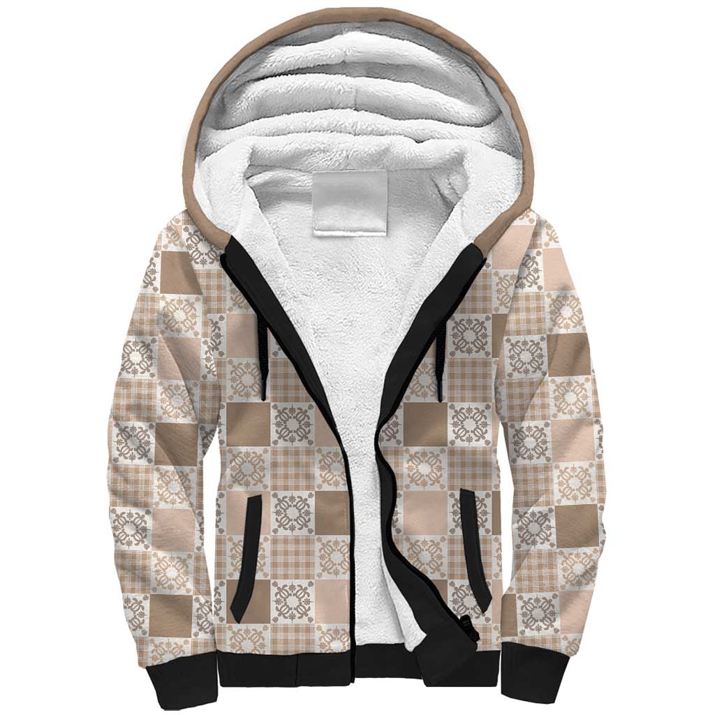 Hawaiian Palaka Quilt Pattern Sherpa Hoodie Hawaii Culture Honu Turtle - Polynesian Pride