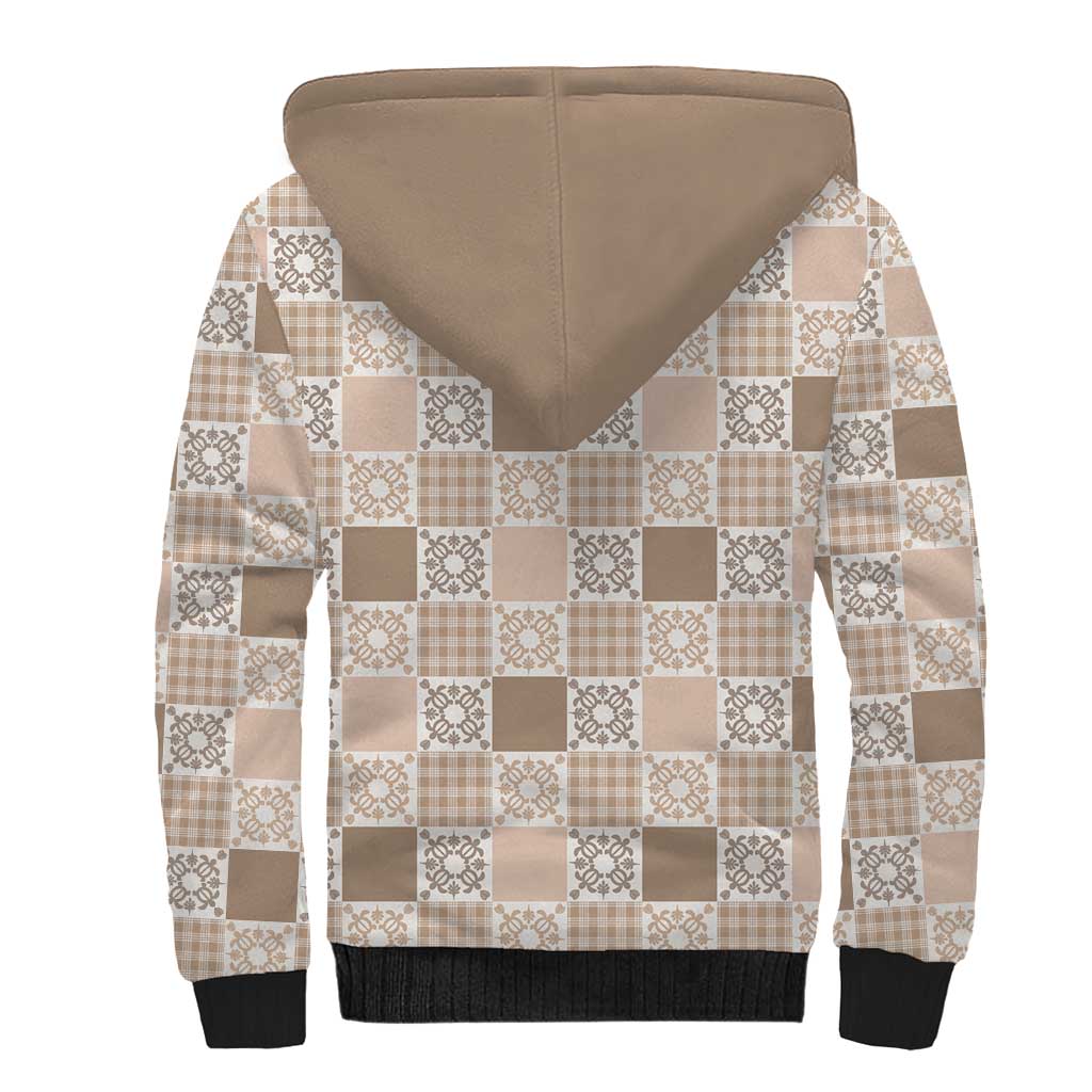 Hawaiian Palaka Quilt Pattern Sherpa Hoodie Hawaii Culture Honu Turtle - Polynesian Pride