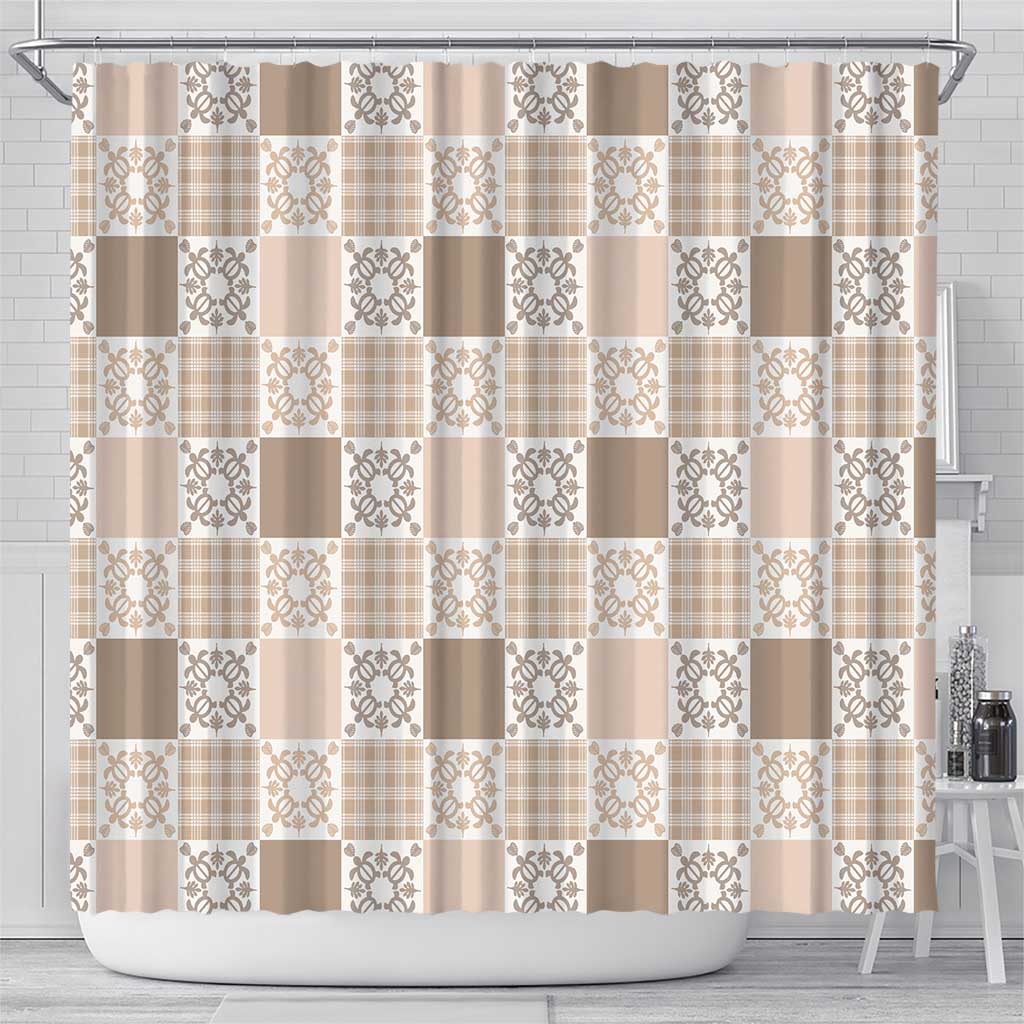 Hawaiian Palaka Quilt Pattern Shower Curtain Hawaii Culture Honu Turtle - Polynesian Pride