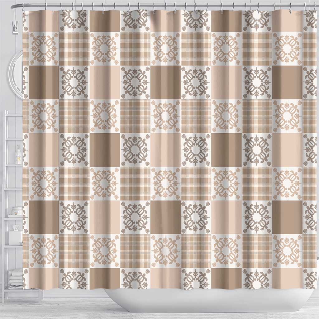 Hawaiian Palaka Quilt Pattern Shower Curtain Hawaii Culture Honu Turtle - Polynesian Pride