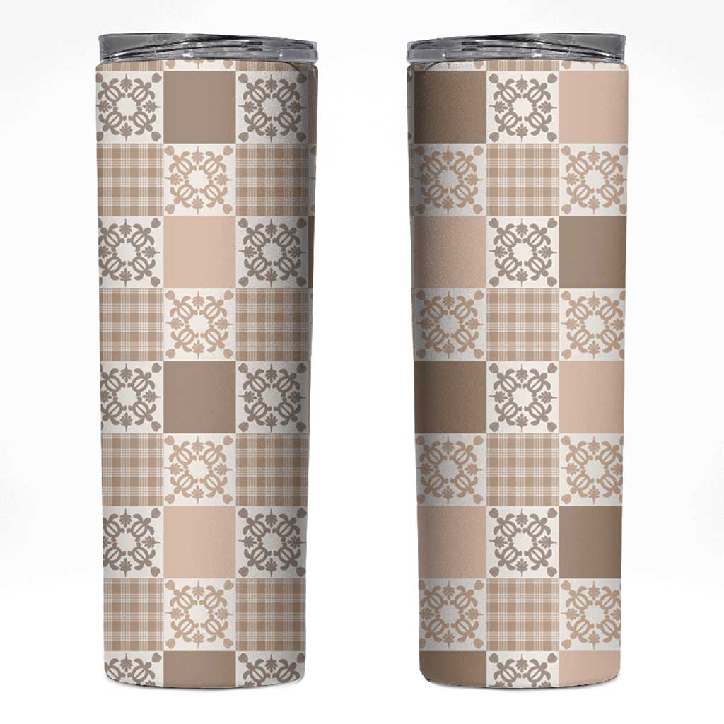 Hawaiian Palaka Quilt Pattern Skinny Tumbler Hawaii Culture Honu Turtle - Polynesian Pride