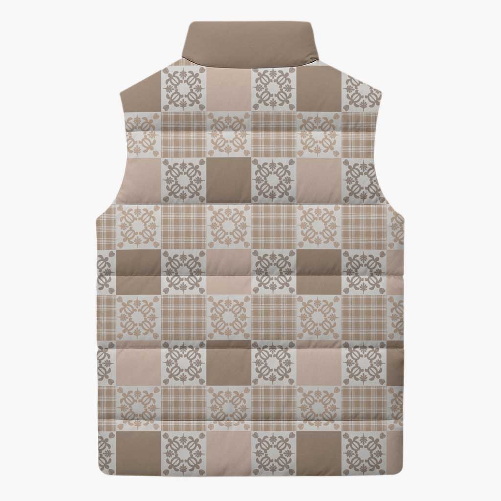 Hawaiian Palaka Quilt Pattern Sleeveless Puffer Jacket Hawaii Culture Honu Turtle - Polynesian Pride