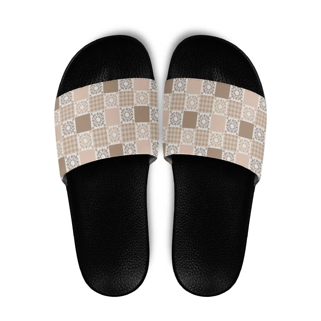 Hawaiian Palaka Quilt Pattern Slide Sandals Hawaii Culture Honu Turtle - Polynesian Pride