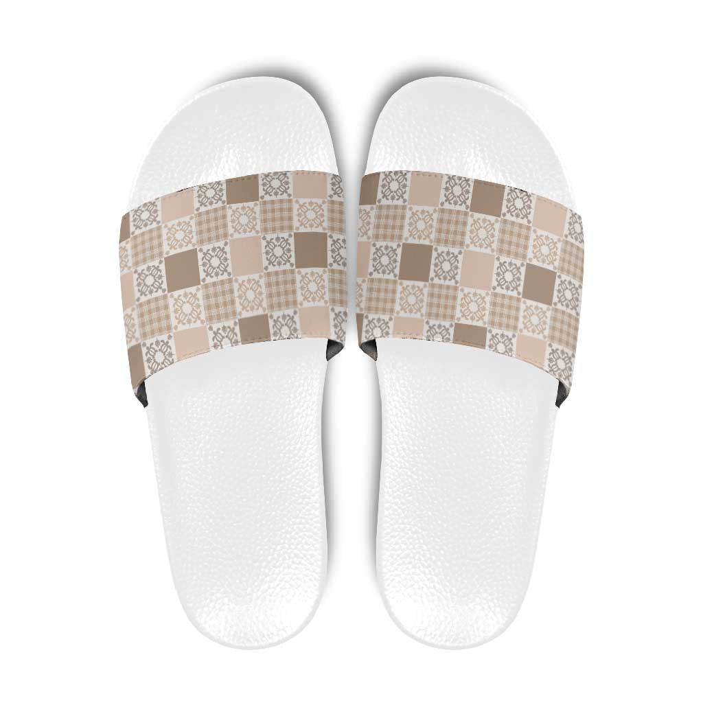 Hawaiian Palaka Quilt Pattern Slide Sandals Hawaii Culture Honu Turtle - Polynesian Pride