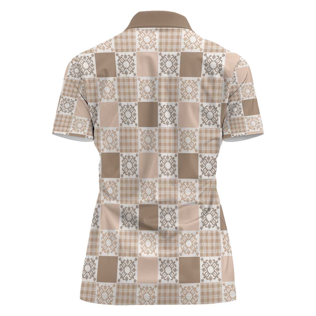 Hawaiian Palaka Quilt Pattern Women Polo Shirt Hawaii Culture Honu Turtle - Polynesian Pride