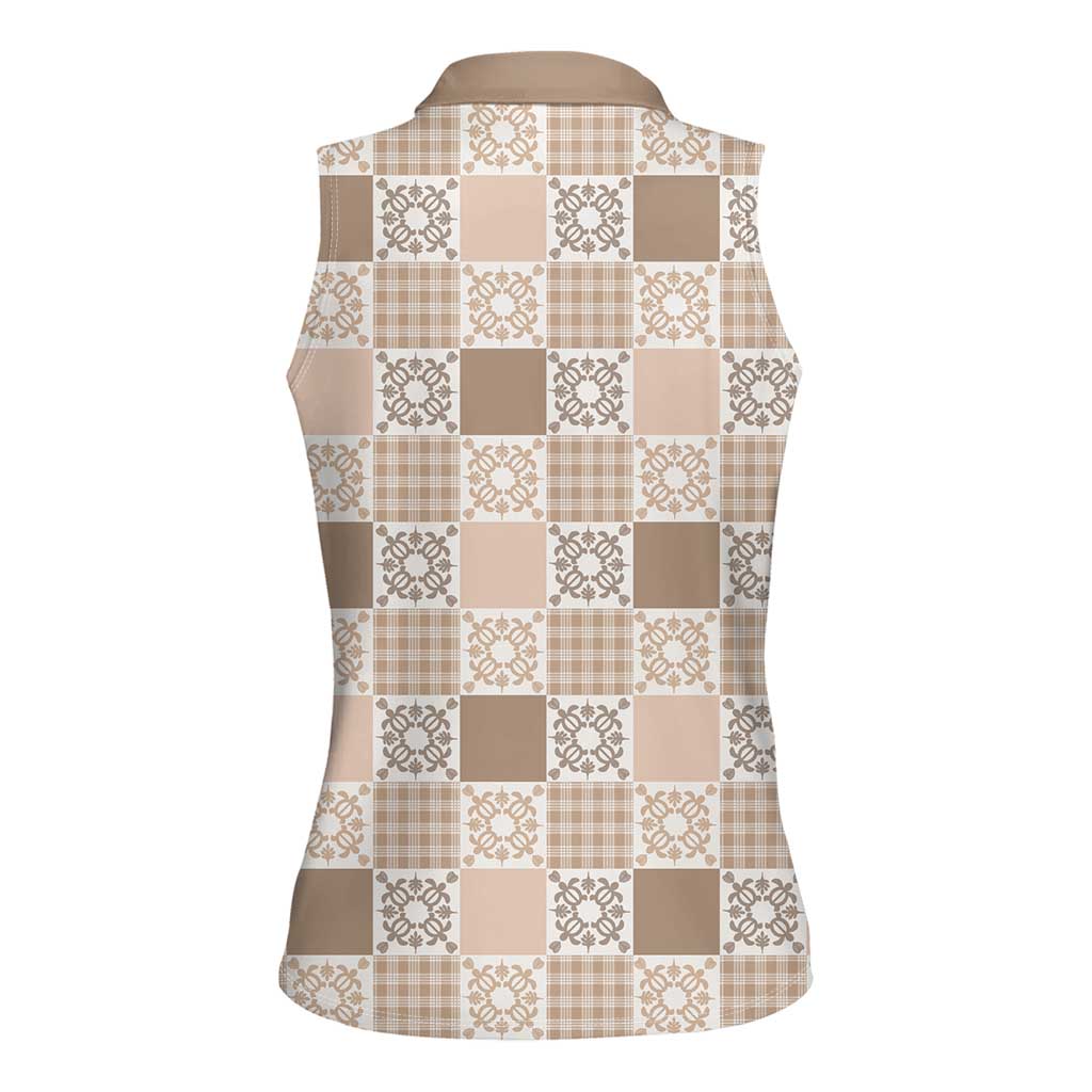 Hawaiian Palaka Quilt Pattern Women Sleeveless Polo Shirt Hawaii Culture Honu Turtle - Polynesian Pride