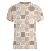 Hawaiian Palaka Quilt Pattern Women V-Neck T-Shirt Hawaii Culture Honu Turtle - Polynesian Pride