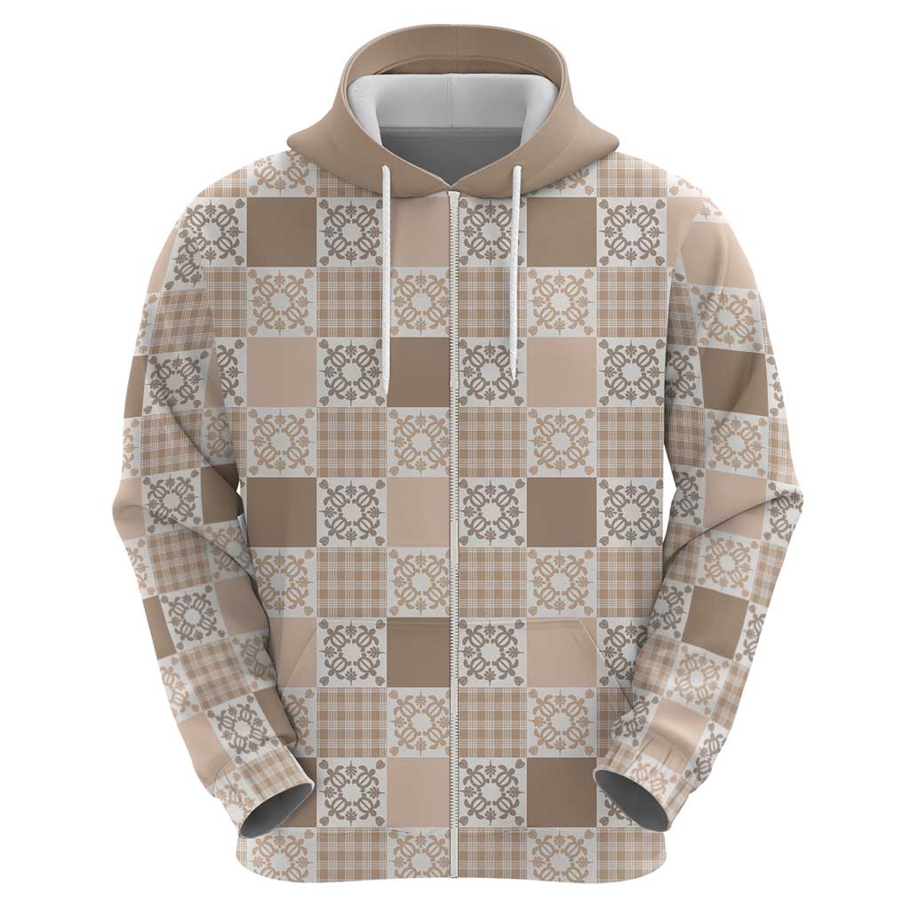 Hawaiian Palaka Quilt Pattern Zip Hoodie Hawaii Culture Honu Turtle - Polynesian Pride