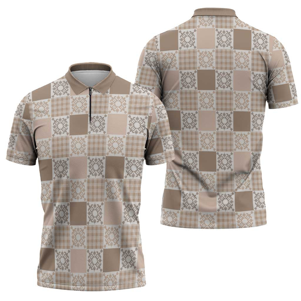 Hawaiian Palaka Quilt Pattern Zipper Polo Shirt Hawaii Culture Honu Turtle - Polynesian Pride