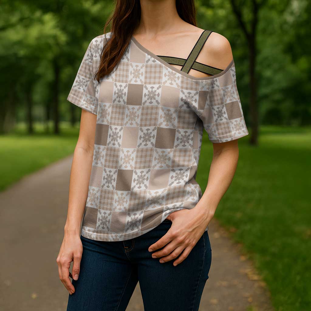 Hawaiian Palaka Quilt Pattern Cross Shoulder Shirt Hawaii Culture Pineapple - Polynesian Pride