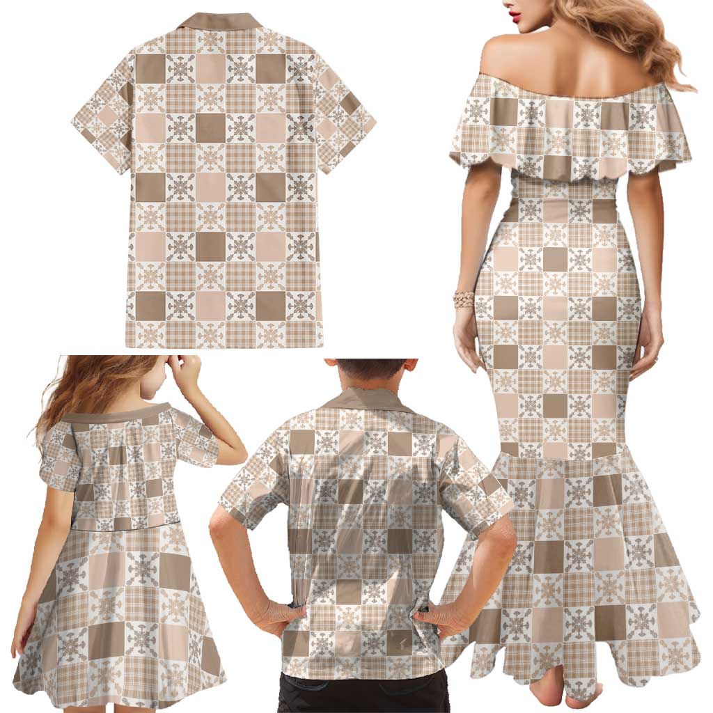 Hawaiian Palaka Quilt Pattern Family Matching Mermaid Dress and Hawaiian Shirt Hawaii Culture Pineapple LT9 - Polynesian Pride