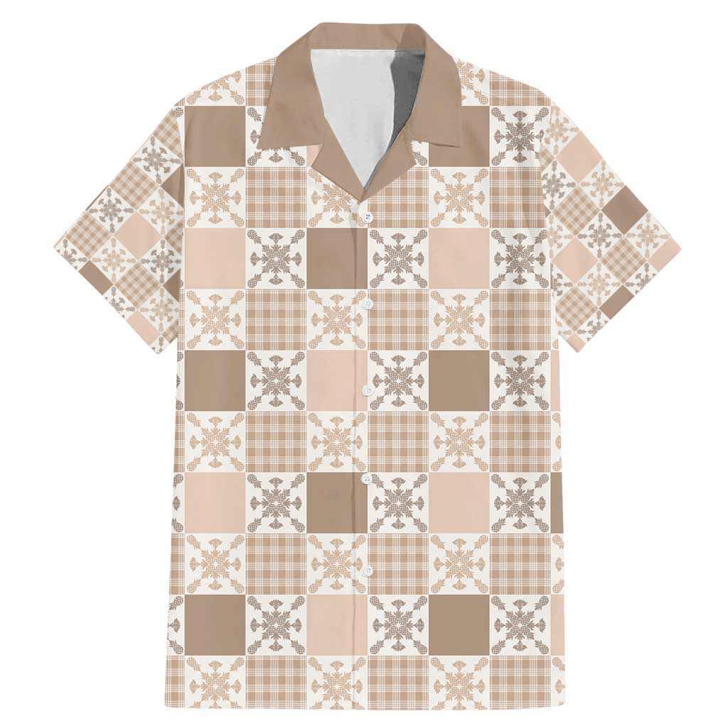 Hawaiian Palaka Quilt Pattern Family Matching Mermaid Dress and Hawaiian Shirt Hawaii Culture Pineapple LT9 Dad's Shirt - Short Sleeve Beige - Polynesian Pride